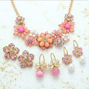 Gold plated pink crystal flower necklace earrings choose 2 (Please read)